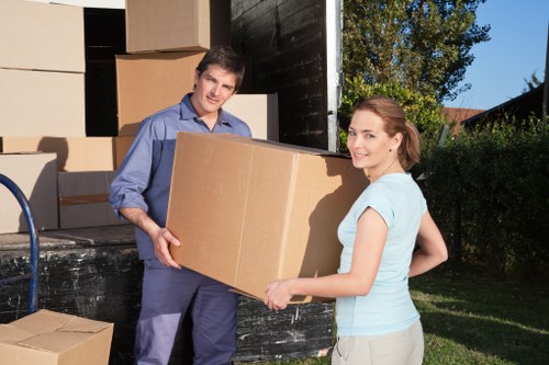 Packed boxes and furniture prepared for storage in Cranham